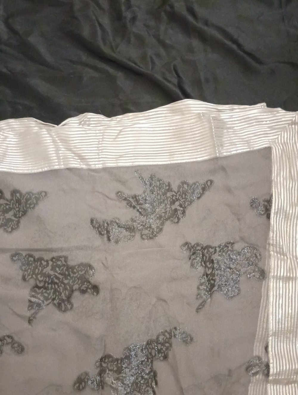 Light Gray Sheer Scarf with Shiny Silver Border